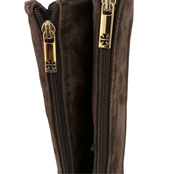 Tory Burch Irene chocolate brown suede with gold hardware design equestrian ridi - Picture 7 of 16